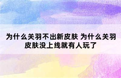 为什么关羽不出新皮肤 为什么关羽皮肤没上线就有人玩了